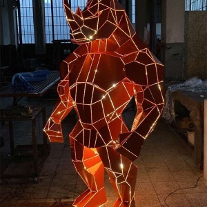 Modern Rhino Stainless Steel Sculpture with LED Lighting