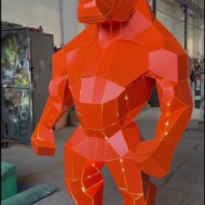 Alternative view of Modern Rhino Stainless Steel Sculpture with LED Lighting