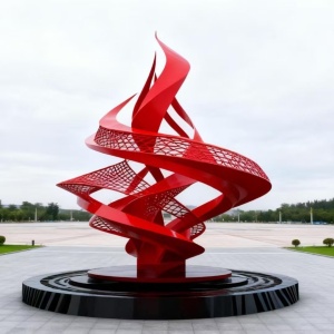 Finished large red abstract metal sculpture for an outdoor public art project