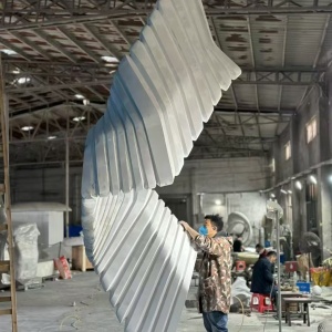 Large custom sculpture being checked in the fabrication workshop