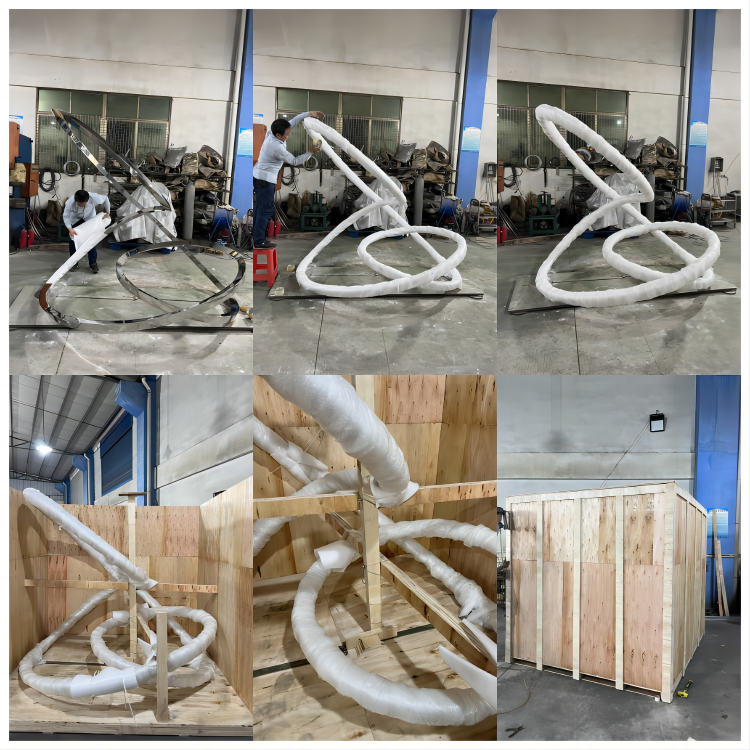 Custom sculpture protected and packed in a wooden crate