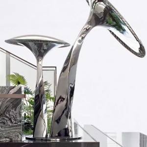 Mirror stainless steel sculpture for a bright interior project