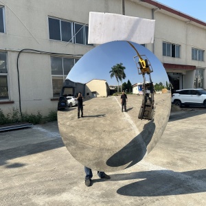 Second angle of the same convex mirror stainless steel sculpture