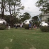 Installed mirror stainless steel sphere sculptures in an outdoor landscape project