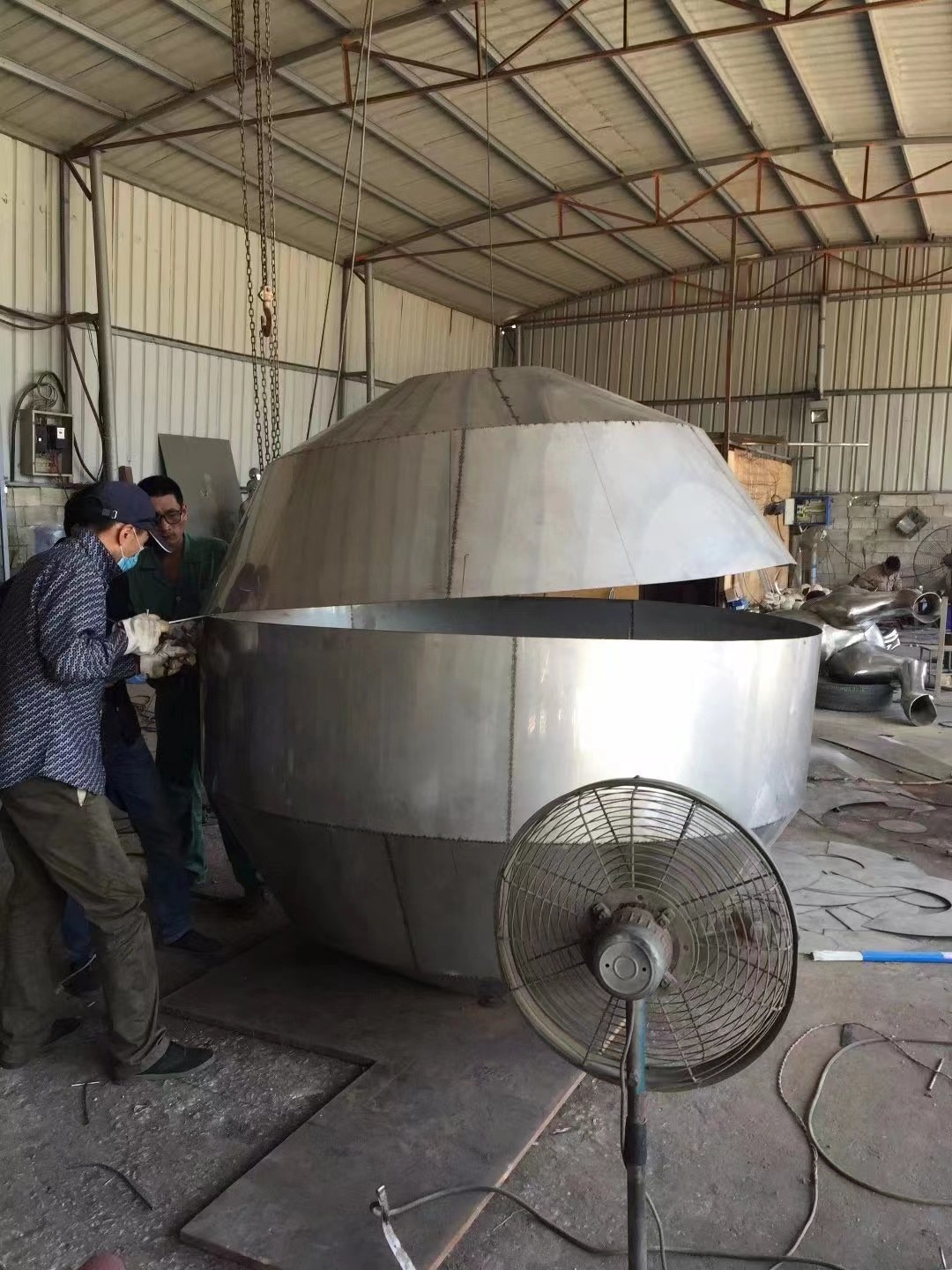 Stainless steel sphere shell assembly before mirror polishing