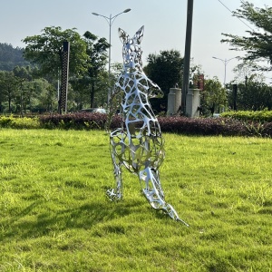 Second outdoor view of the same openwork kangaroo sculpture
