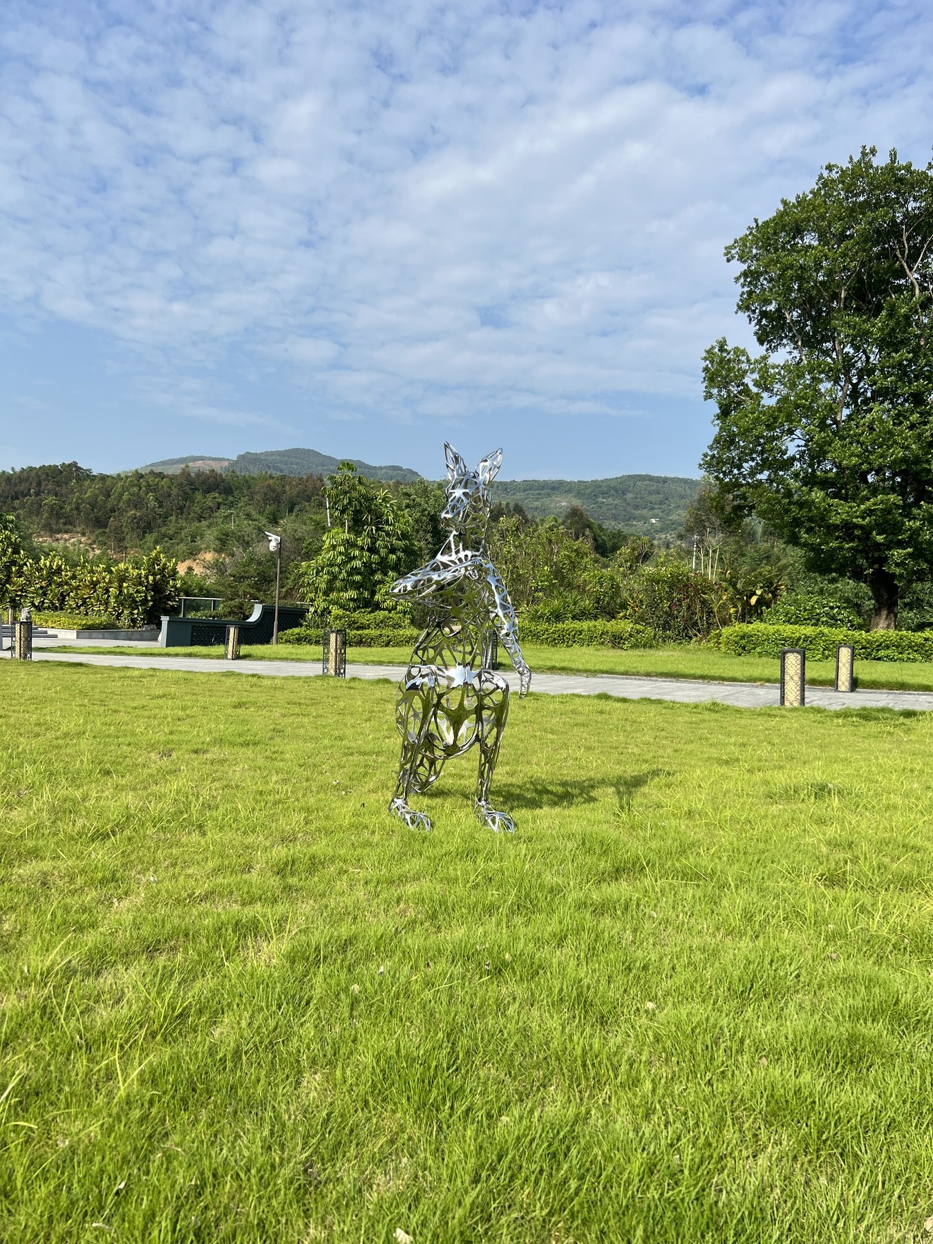 Final outdoor project view of the same kangaroo sculpture